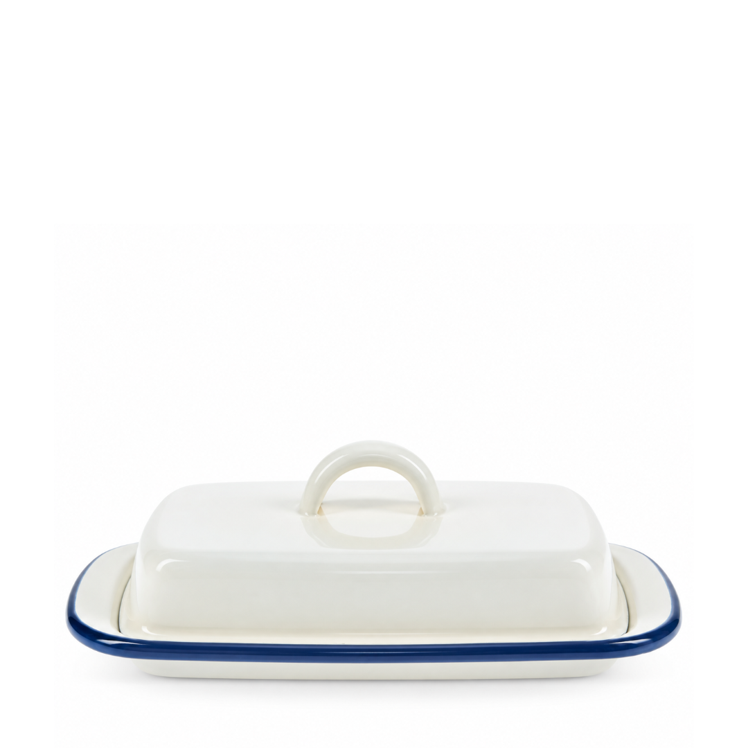 Enamel butter dish - Blue - With Lid face on image