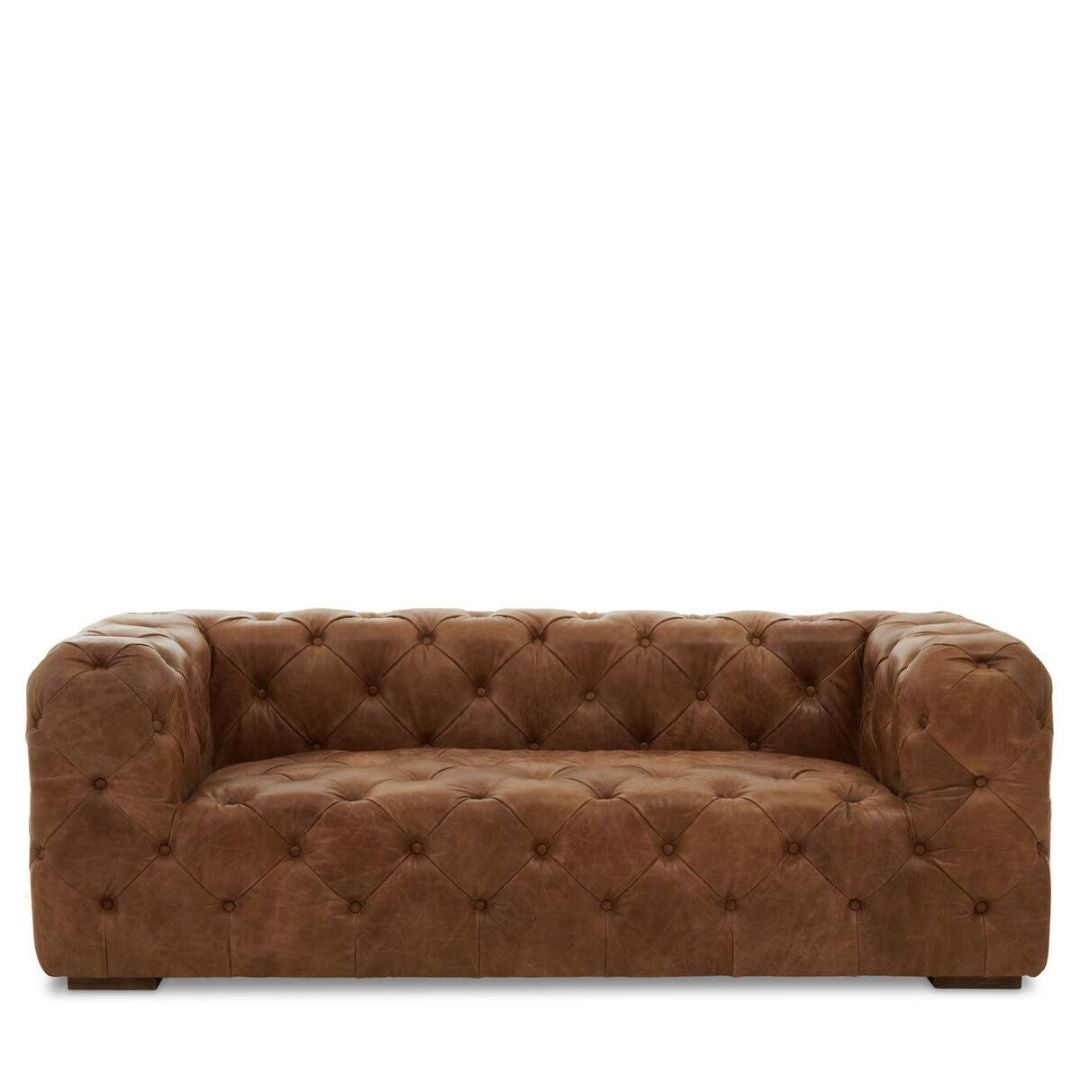 Kensington Brown Leather Chesterfield 3-Seat Sofa - INSIDE HOUSE