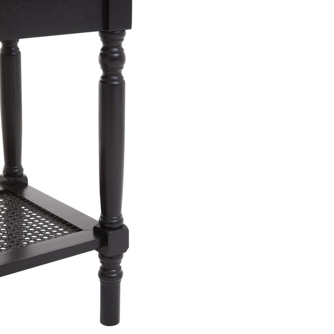 Loxley Black Side Table with Cane Shelf