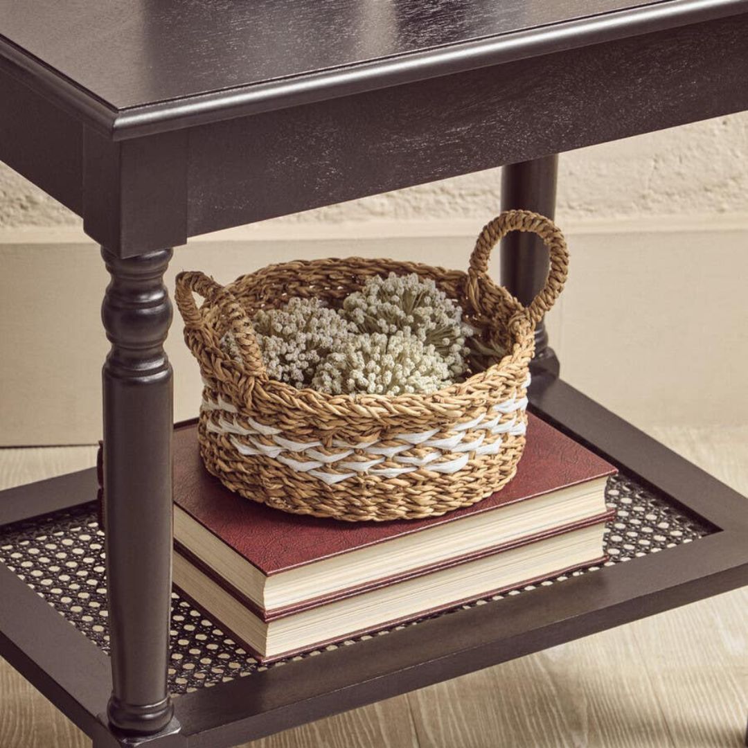 Loxley Black Side Table with Cane Shelf
