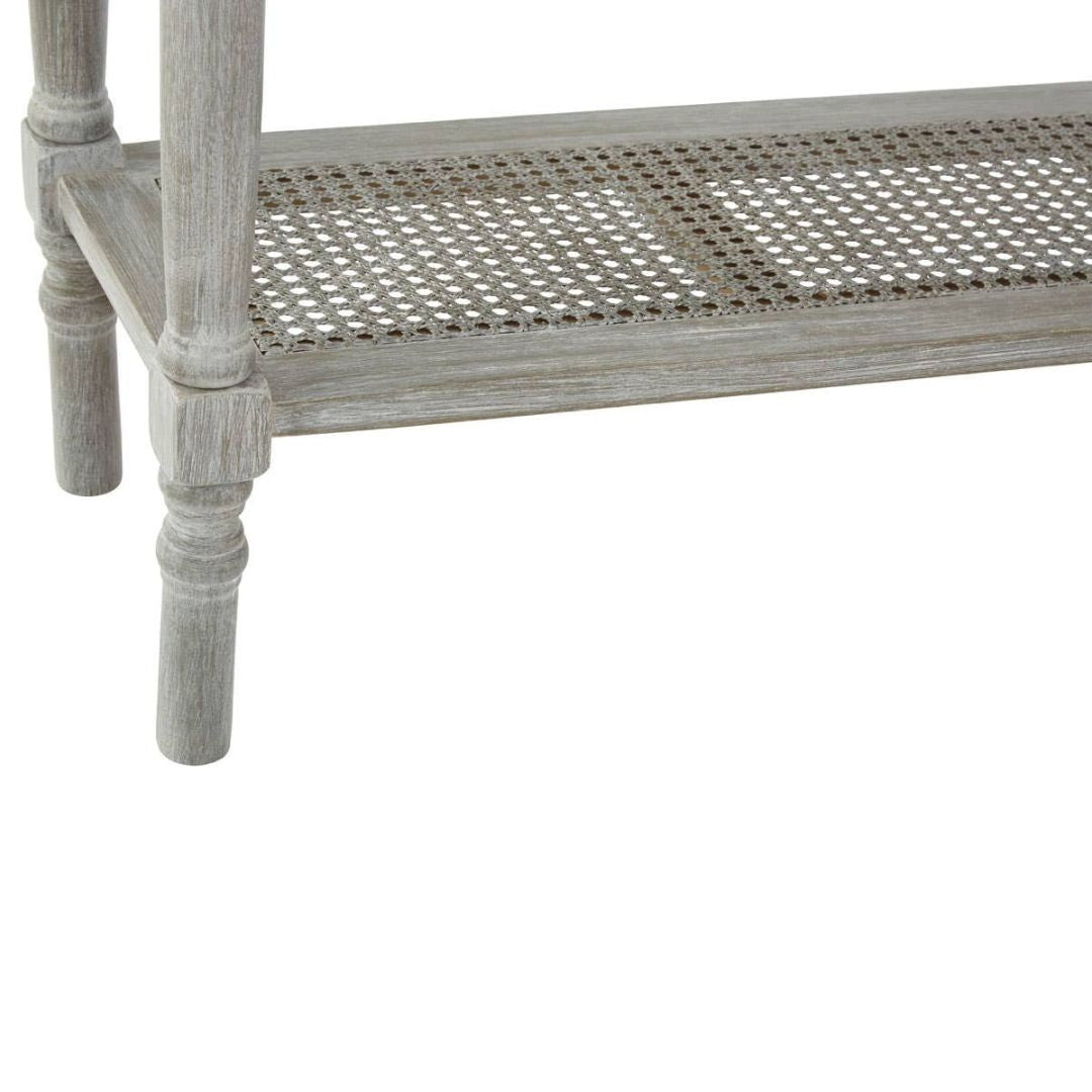 Loxley Antique Grey 2 Drawers Console Table with Cane Shelf