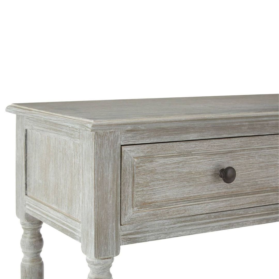 Loxley Antique Grey 2 Drawers Console Table with Cane Shelf