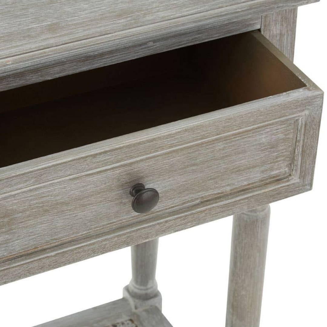 Loxley Antique Grey 2 Drawers Console Table with Cane Shelf