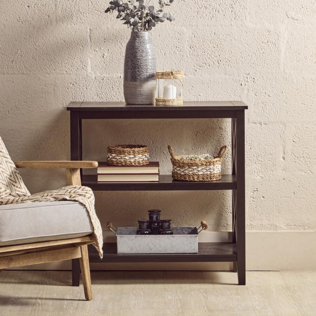 Loxley Black 2 Tier Bookcase with Cross Frame Detail
