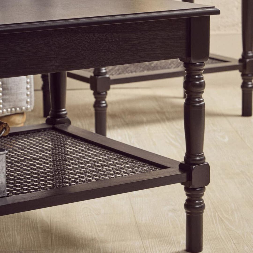 Loxley Black Coffee Table with Cane Shelf