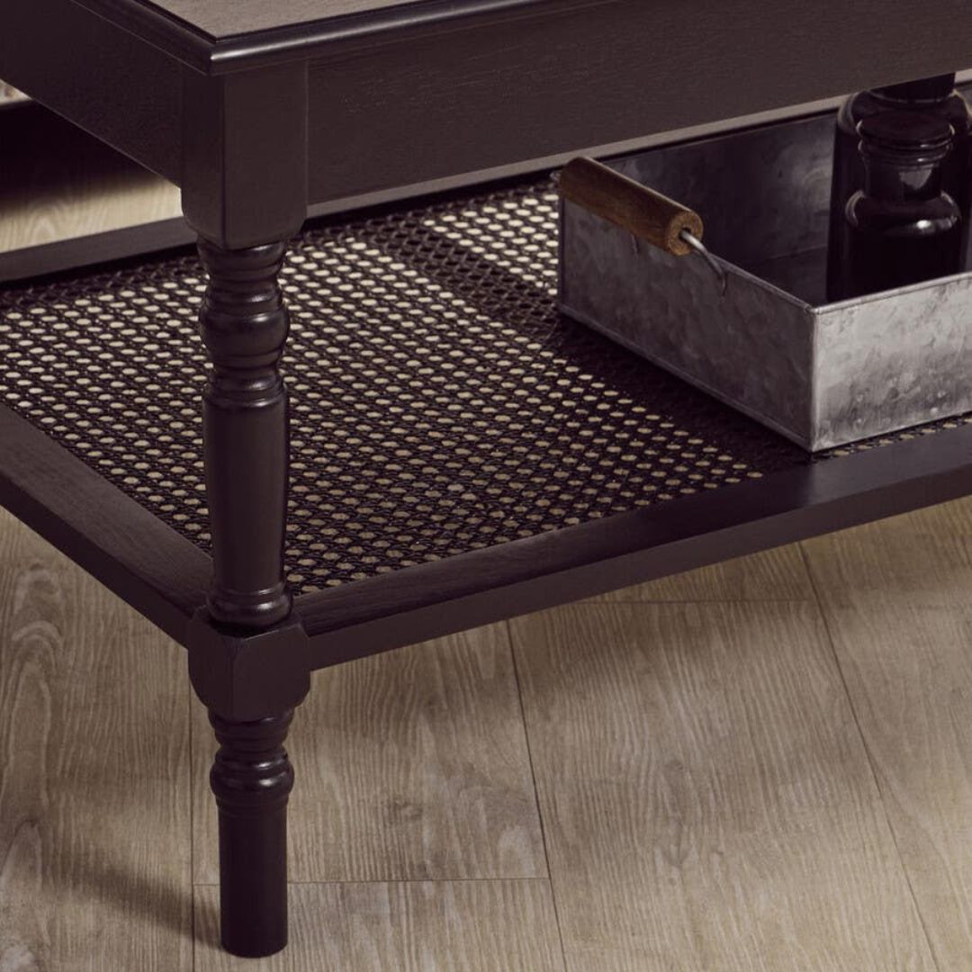 Loxley Black Coffee Table with Cane Shelf