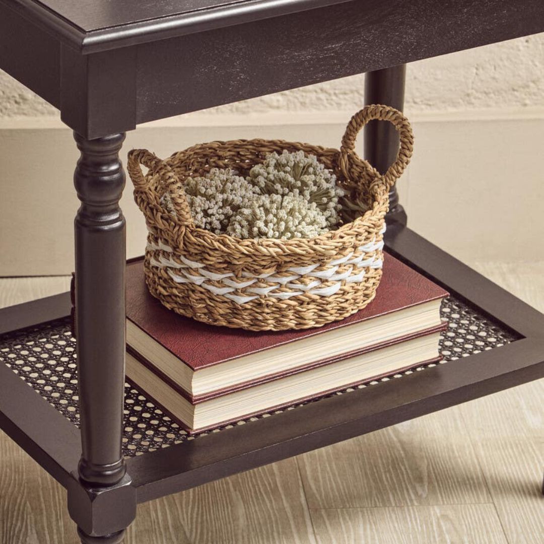 Loxley Black Coffee Table with Cane Shelf