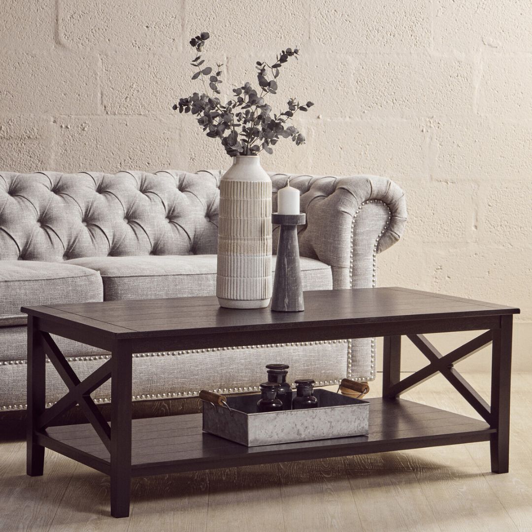 Loxley Black Coffee Table with Cross Frame Detail