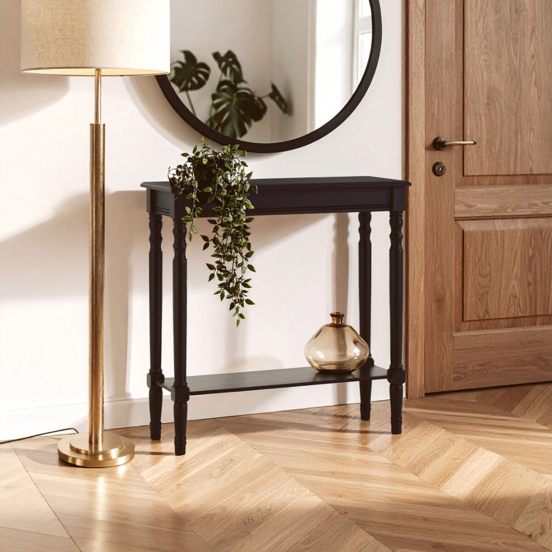 Loxley Black Rectangular Console Table with Shelf