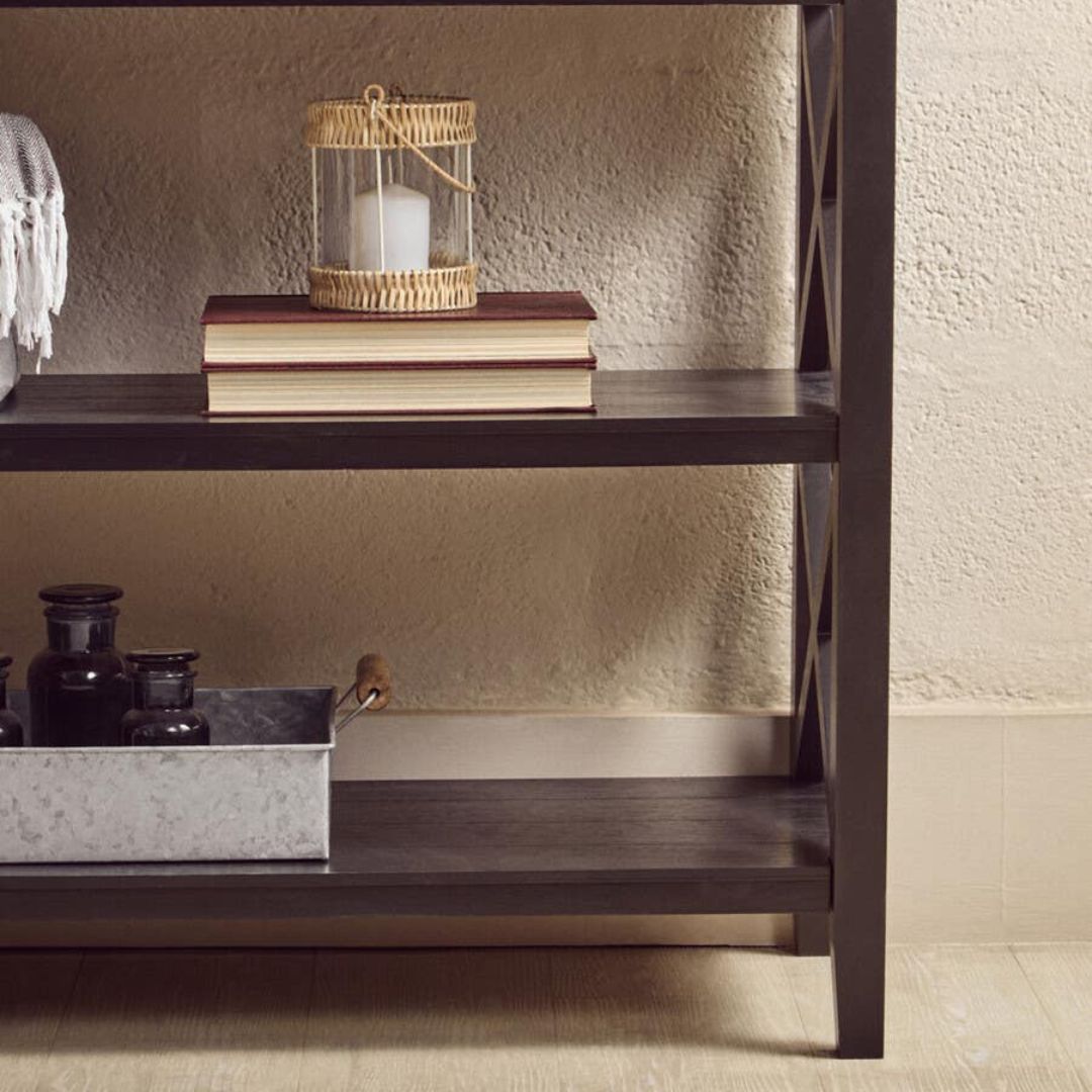 Loxley Black Wide 2 Tier Bookcase with Cross Frame Detail