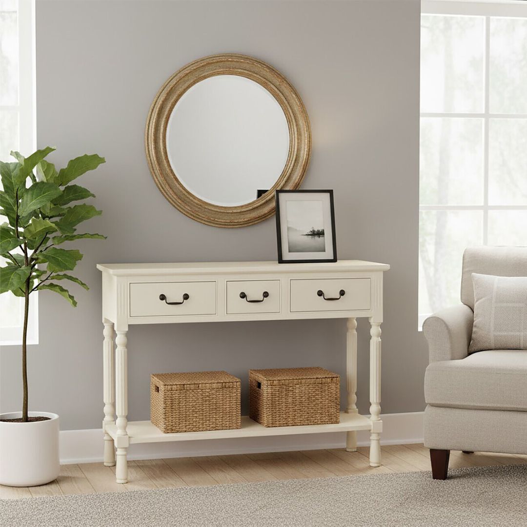 Loxley Ivory White  3 Drawers Console Table