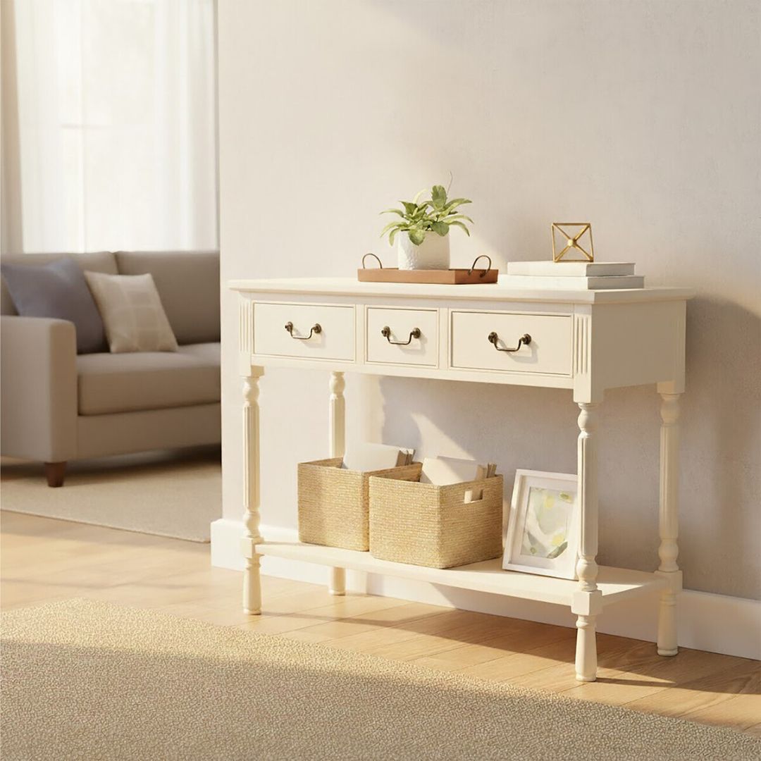 Loxley Ivory White  3 Drawers Console Table