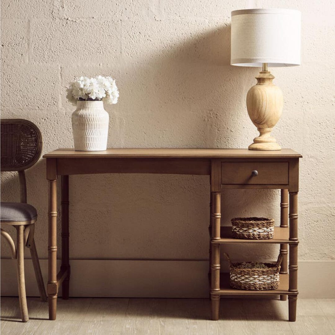 Loxley Natural Desk with Drawer and Shelves
