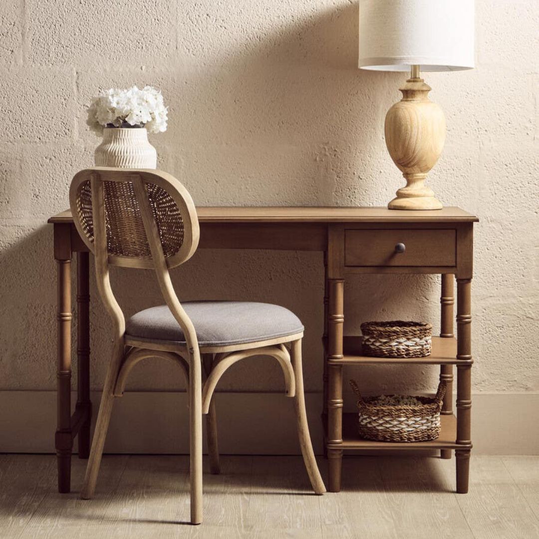 Loxley Natural Desk with Drawer and Shelves