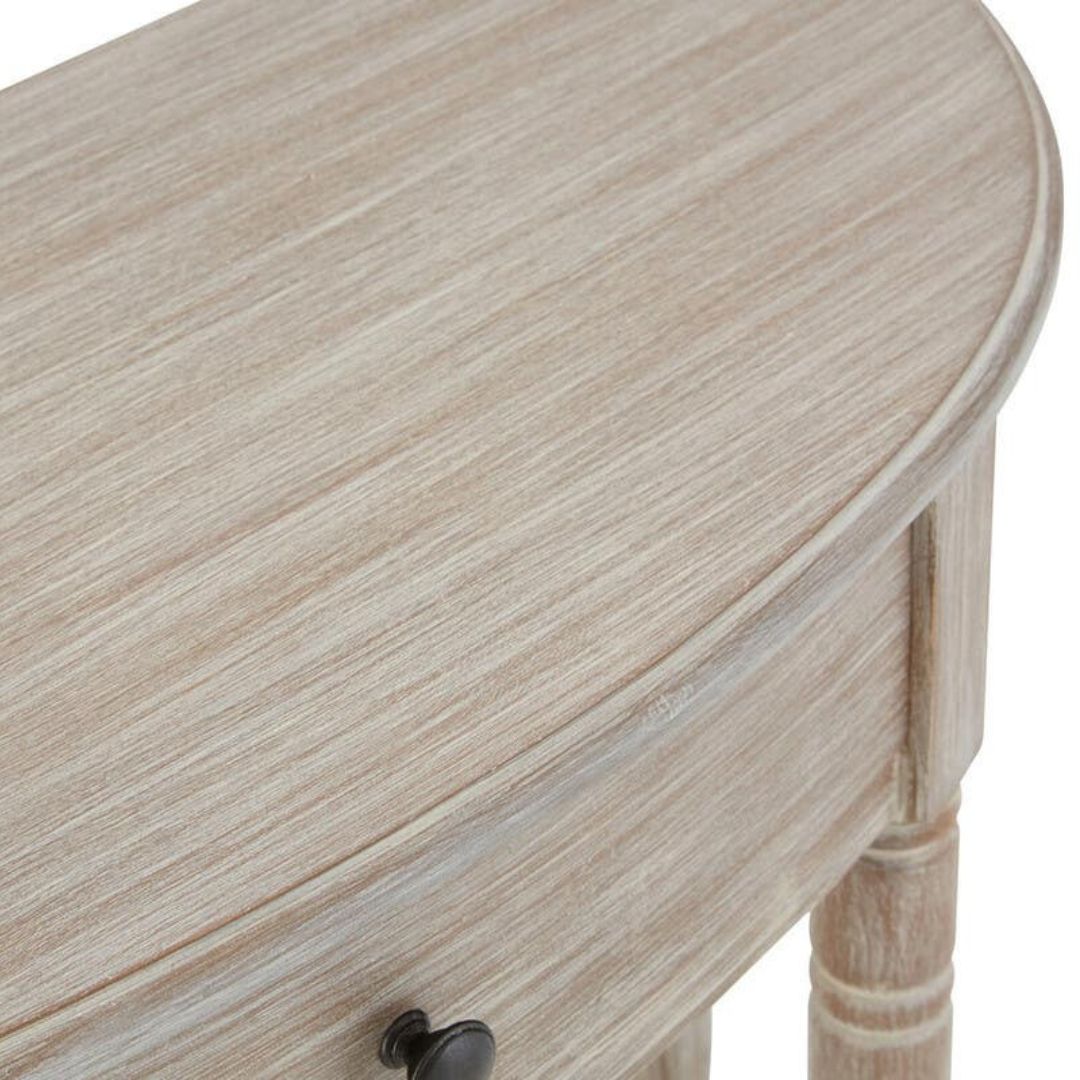 Loxley Natural Wash Half Moon Console Table with Drawer