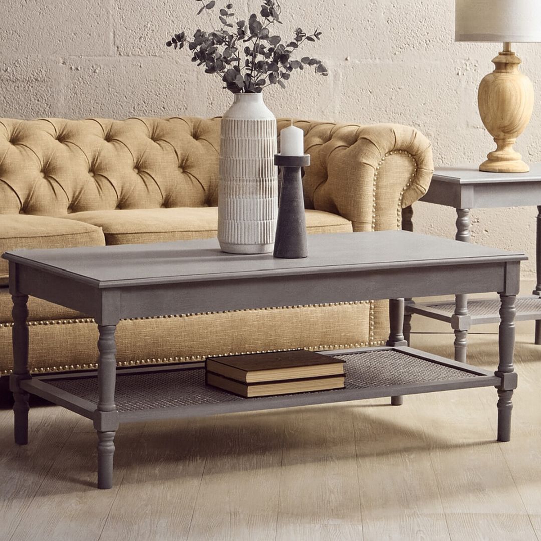 Loxley Slate Grey Coffee Table with Cane Shelf