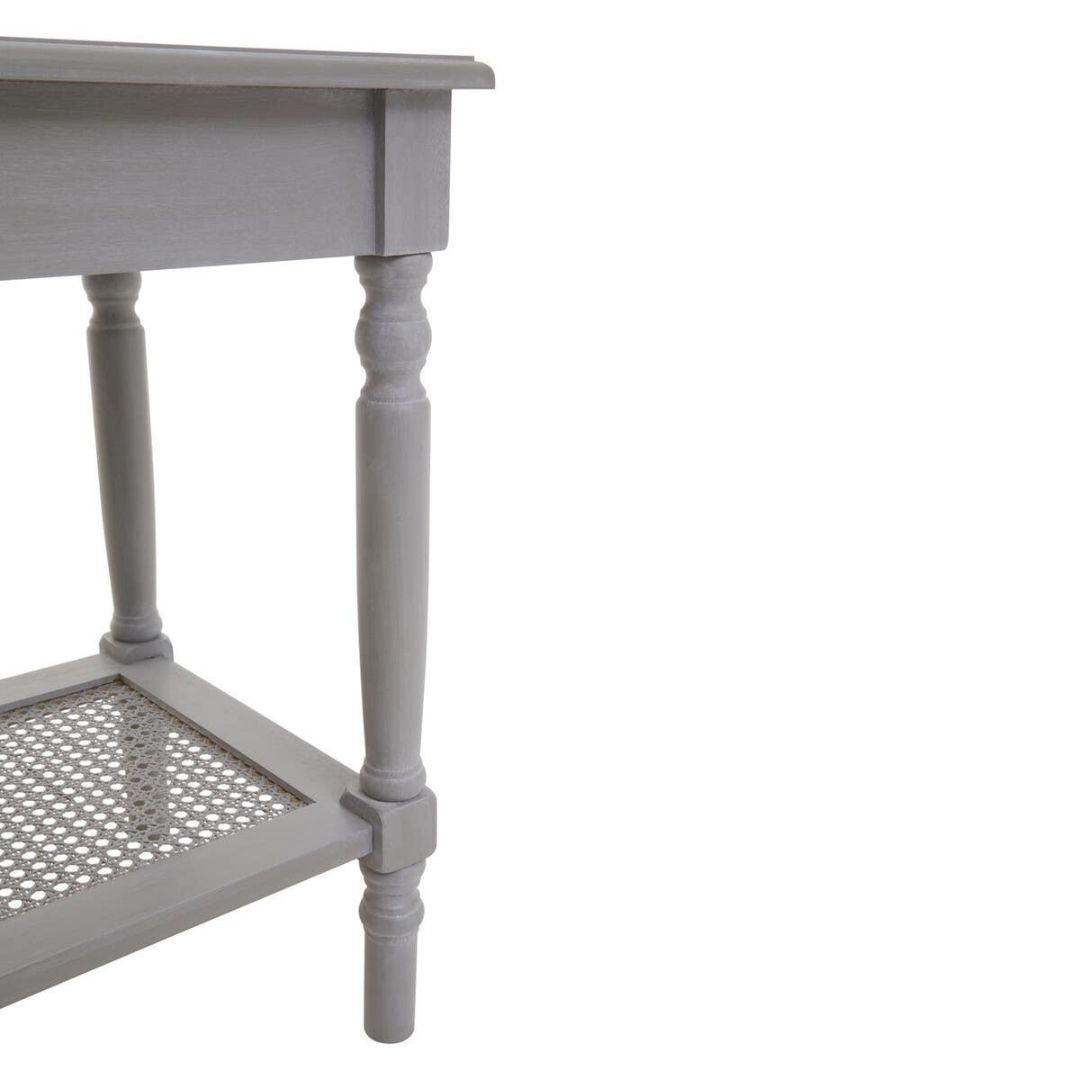 Loxley Slate Grey Side Table with Cane Shelf