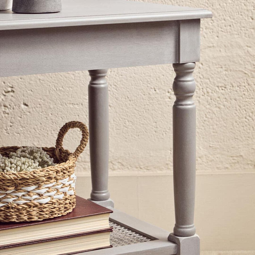 Loxley Slate Grey Side Table with Cane Shelf