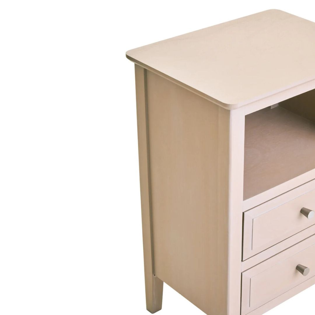 Loxley Taupe Bedside Table with 2 Drawers &amp; Shelf