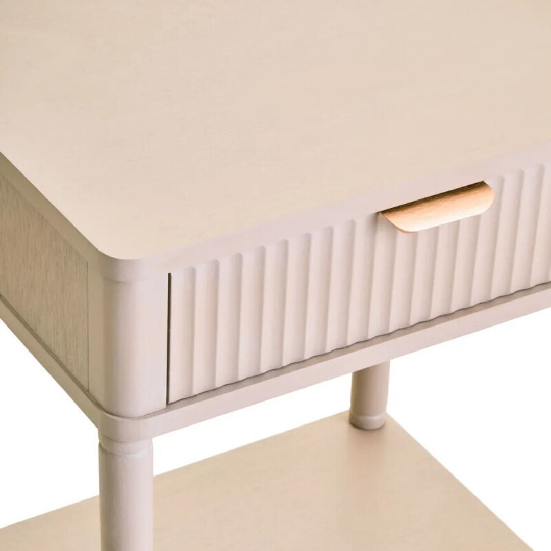 Loxley Taupe Side Table with Reed Single Drawer