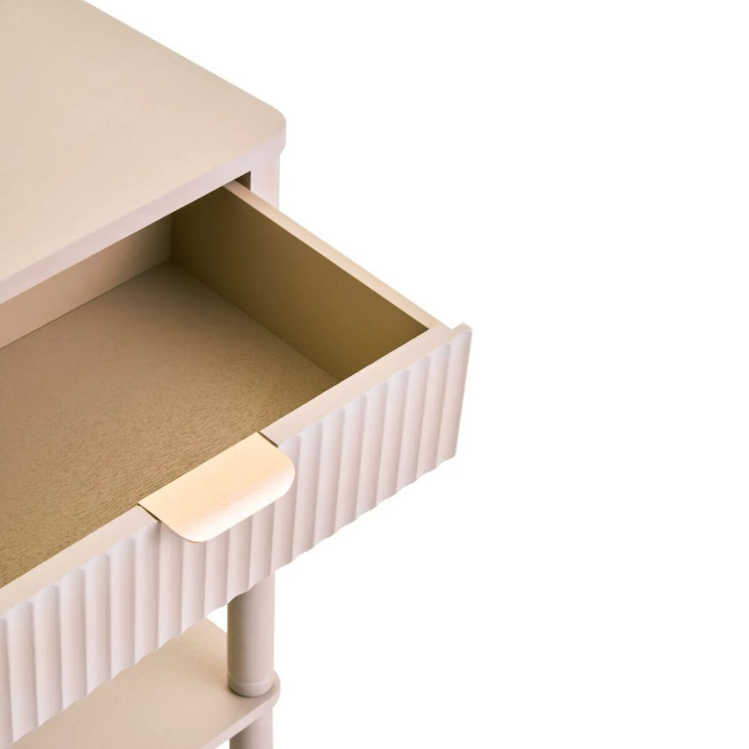 Loxley Taupe Side Table with Reed Single Drawer