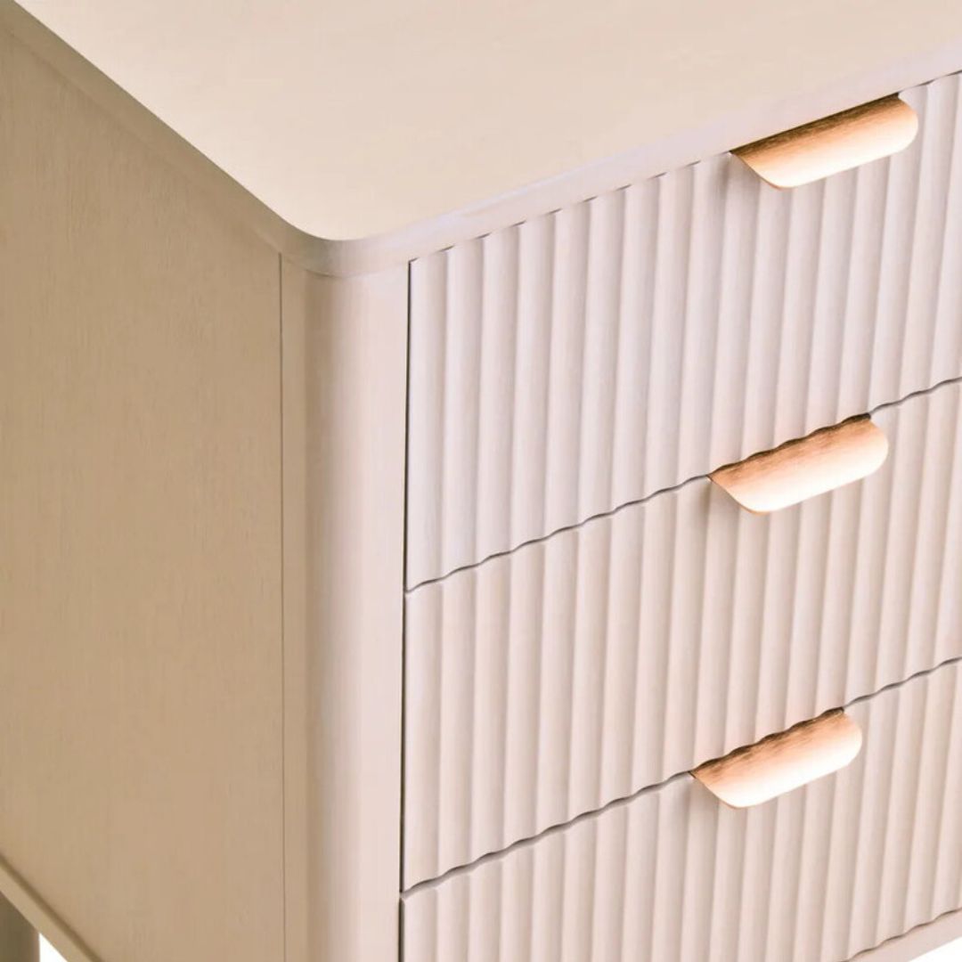 Loxley Taupe Reed 3 Drawers Bedside Table