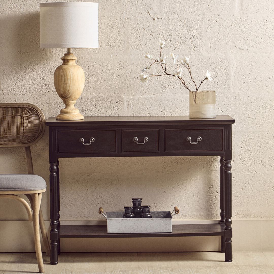 Loxley Vintage Black 3 Drawers Console Table