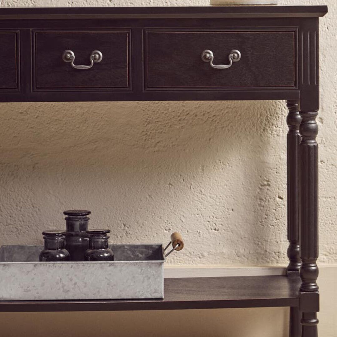 Loxley Vintage Black 3 Drawers Console Table