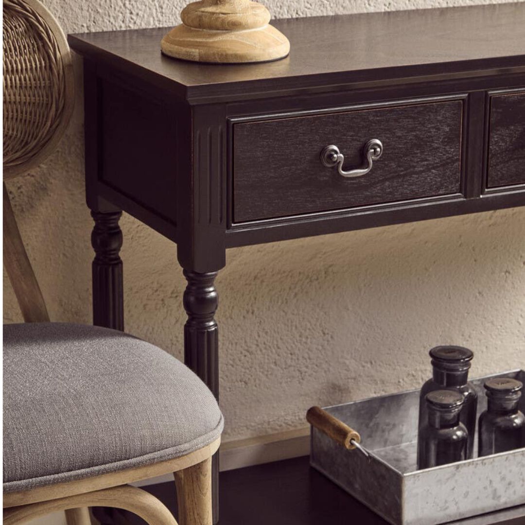 Loxley Vintage Black 3 Drawers Console Table