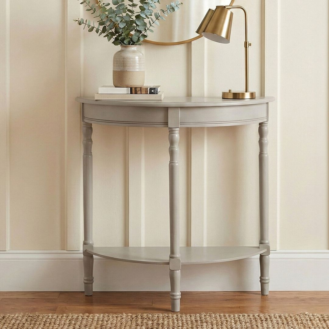 Loxley Vintage Grey Crescent Console Table with Shelf