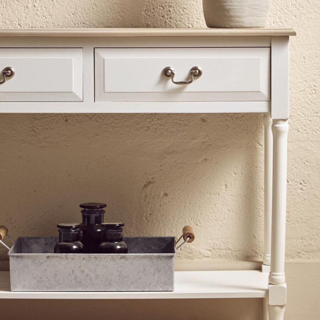 Loxley White 2 Drawers Console Table with Natural Top