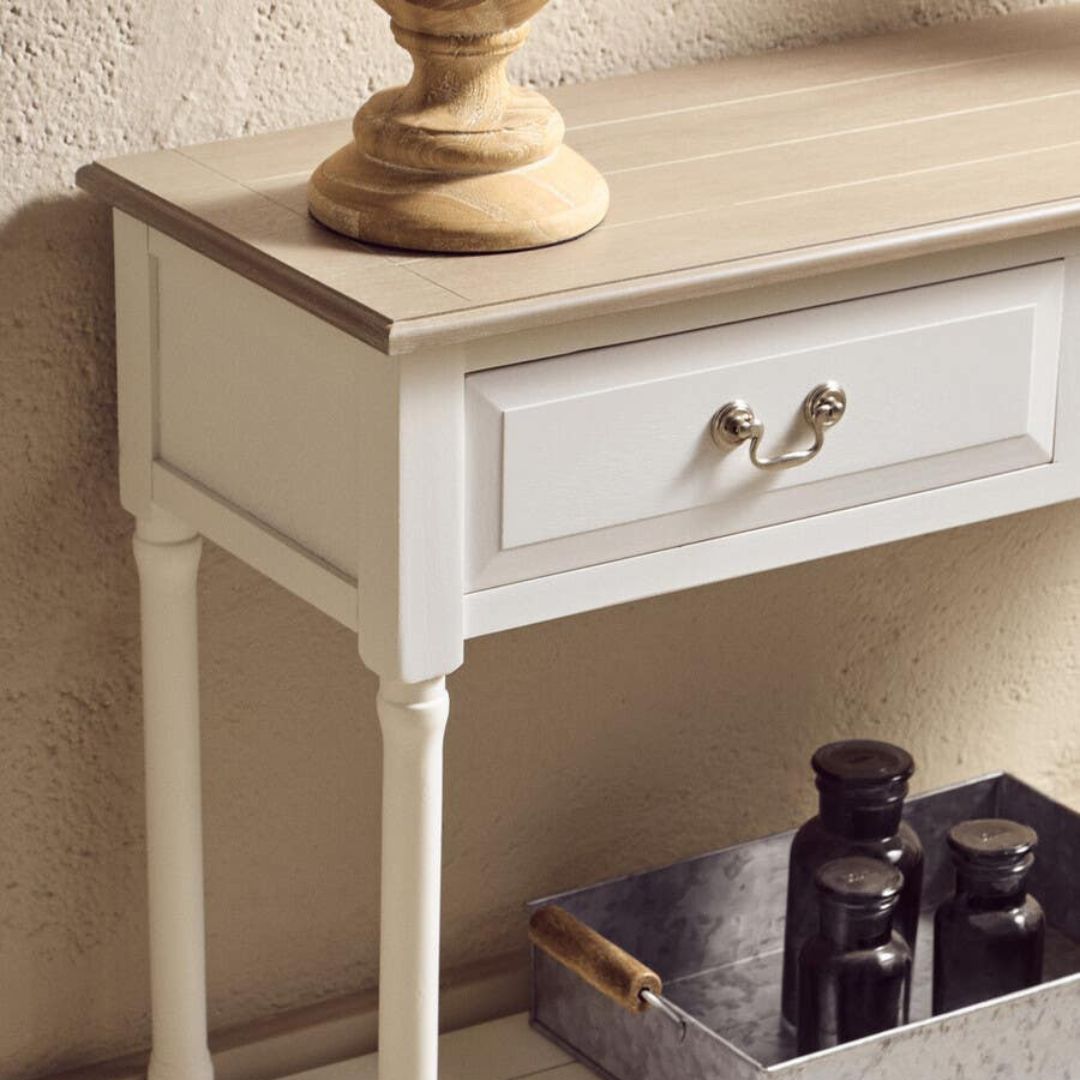 Loxley White 2 Drawers Console Table with Natural Top