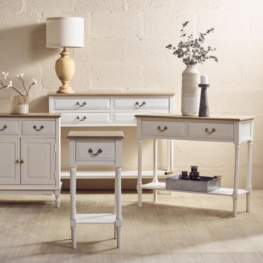 Loxley White 2 Drawers Console Table with Natural Top