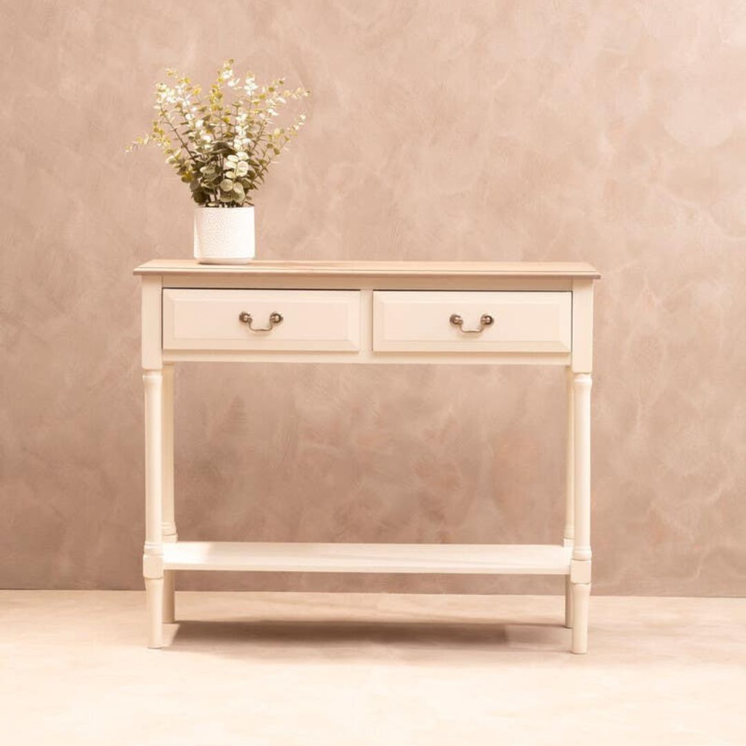 Loxley White 2 Drawers Console Table with Natural Top