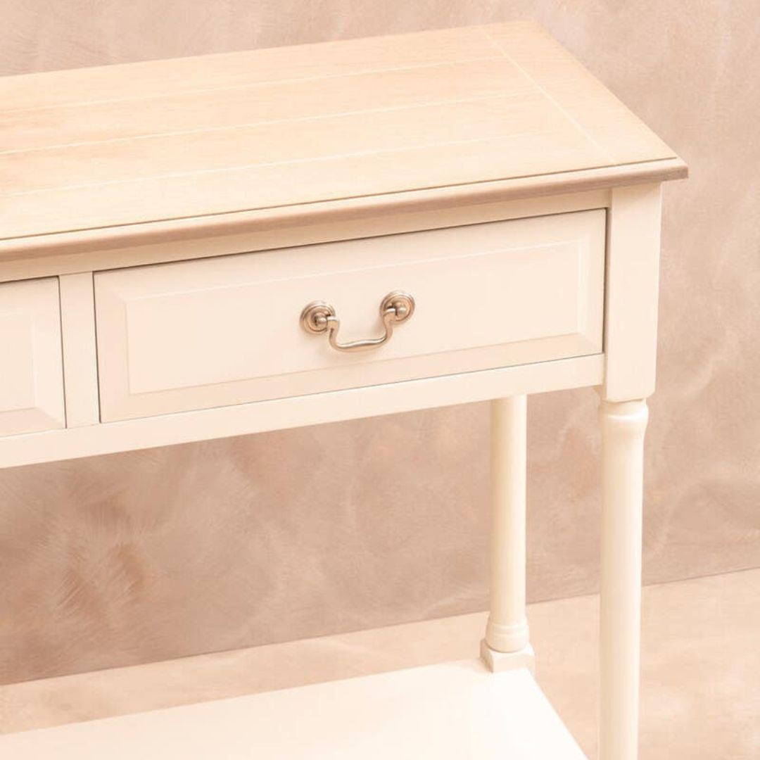 Loxley White 2 Drawers Console Table with Natural Top