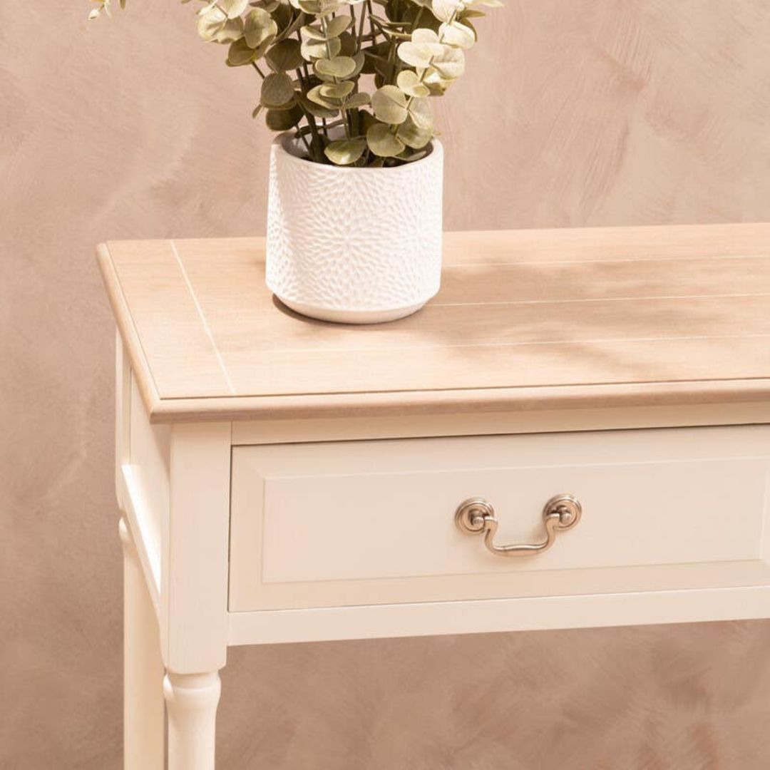 Loxley White 2 Drawers Console Table with Natural Top