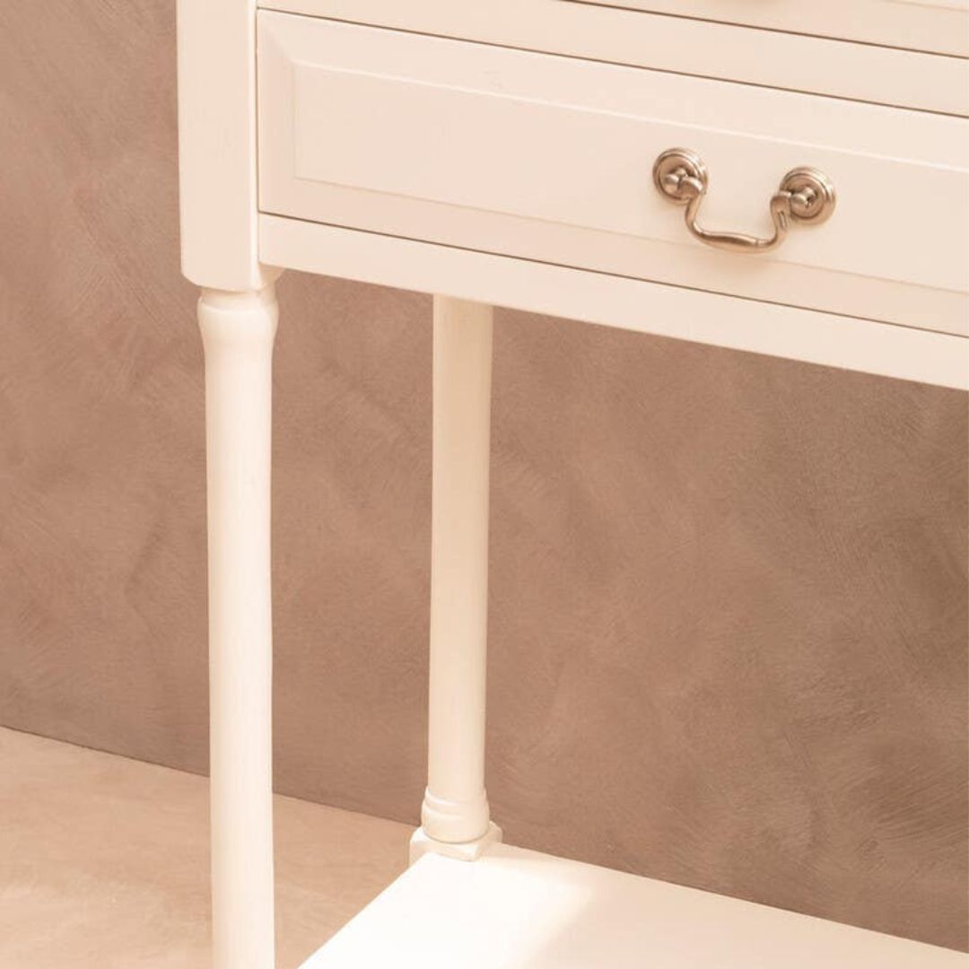 Loxley White 4 Drawers Console Table with Natural Top