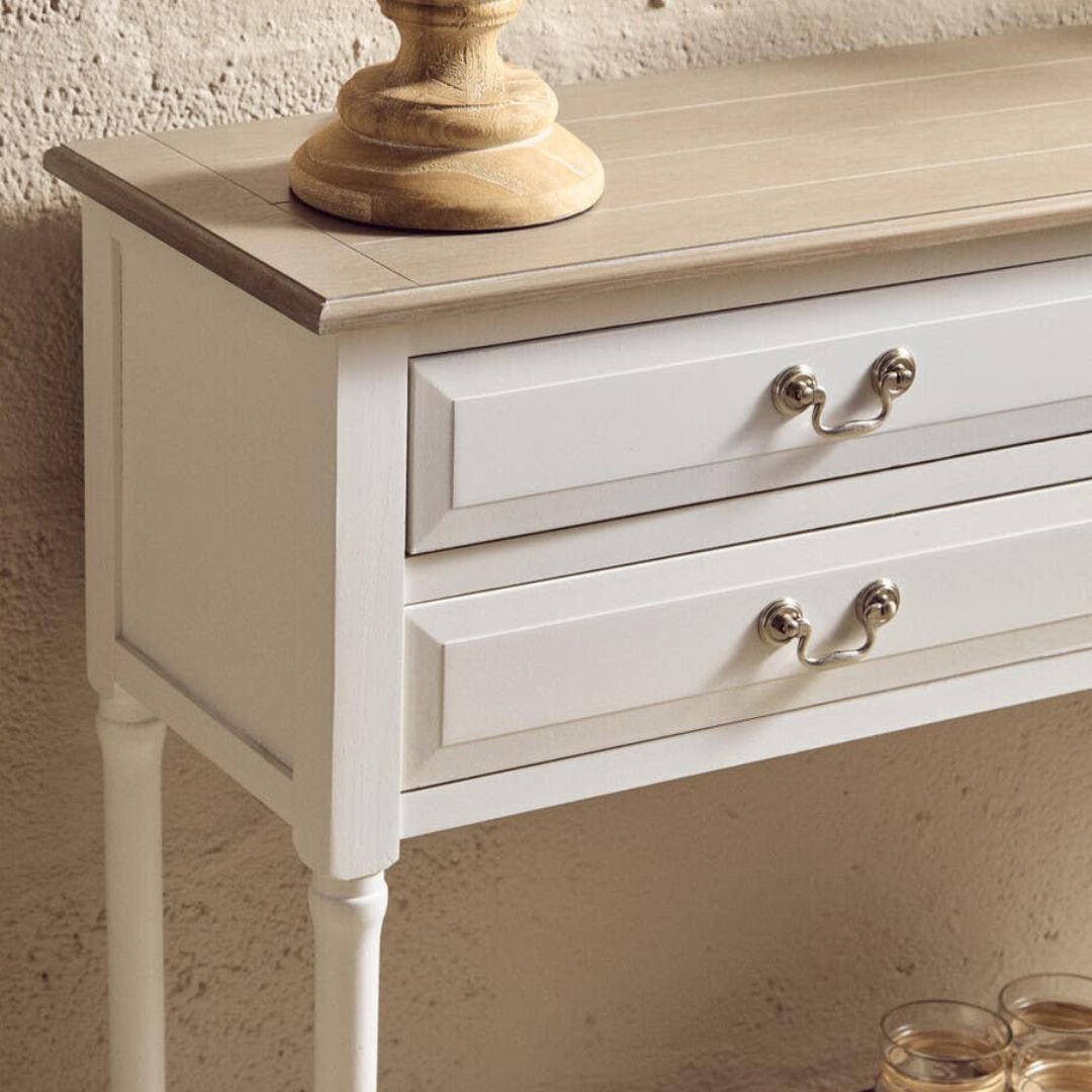 Loxley White 4 Drawers Console Table with Natural Top