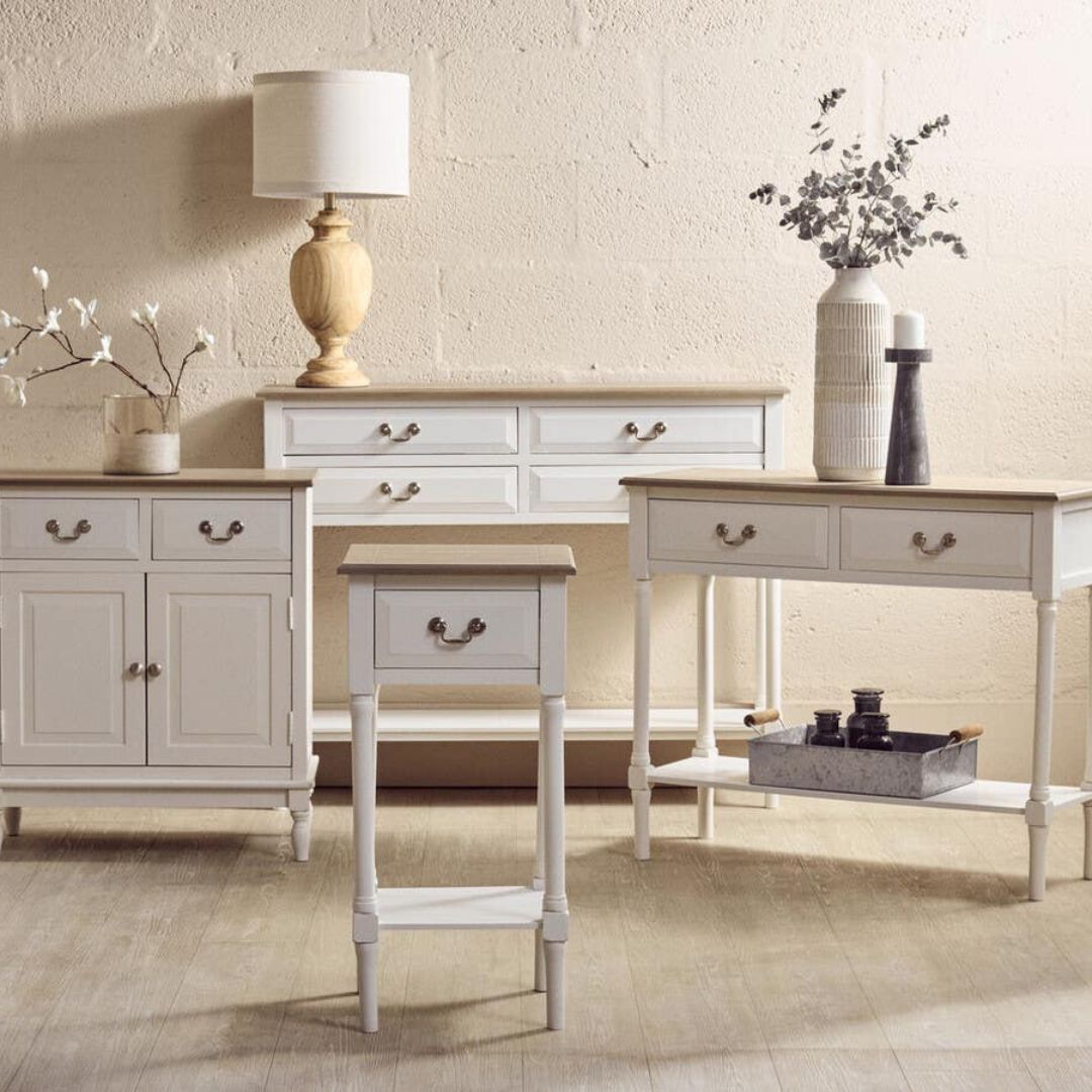 Loxley White 4 Drawers Console Table with Natural Top