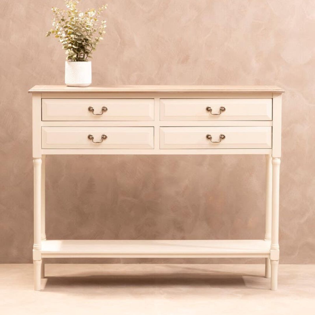 Loxley White 4 Drawers Console Table with Natural Top