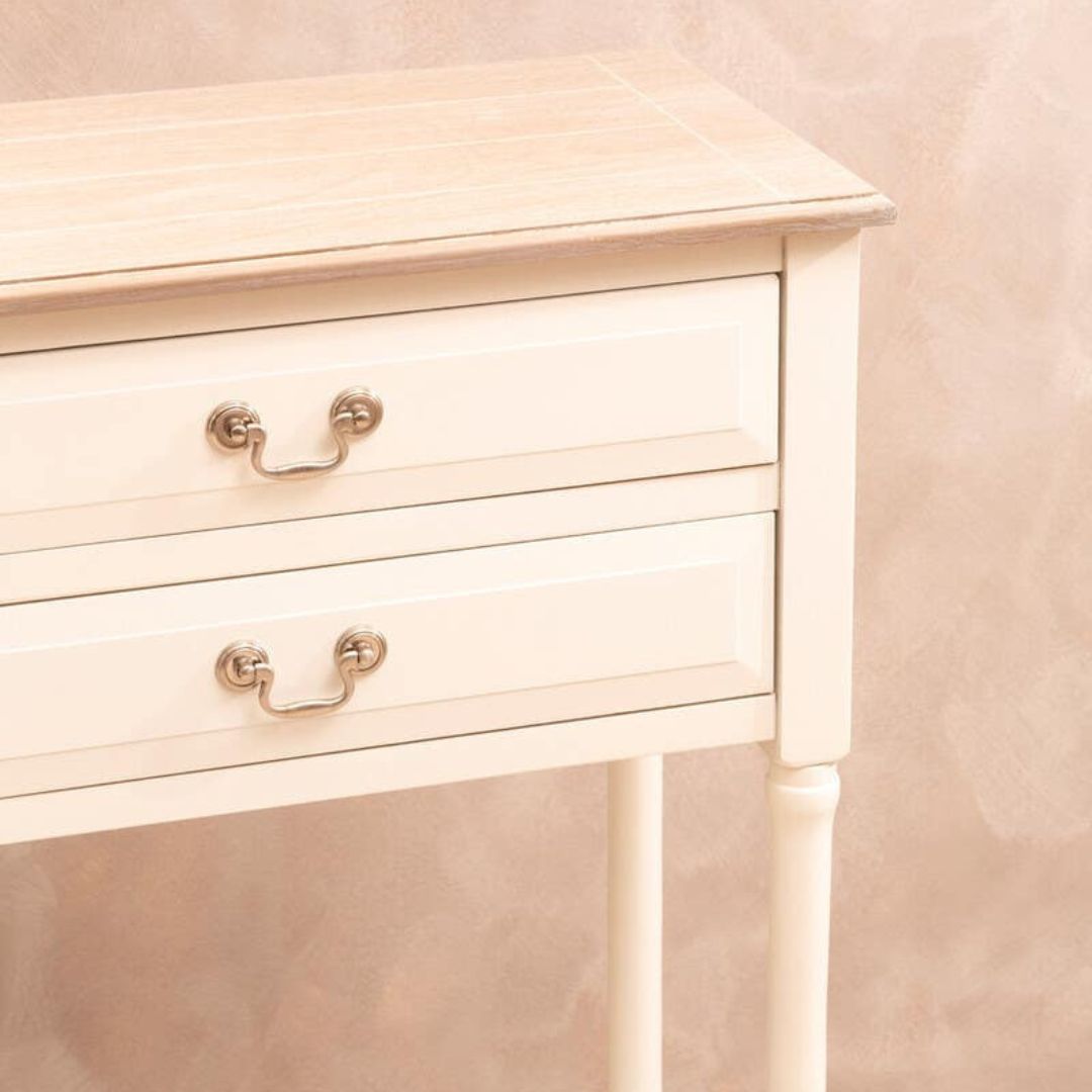 Loxley White 4 Drawers Console Table with Natural Top
