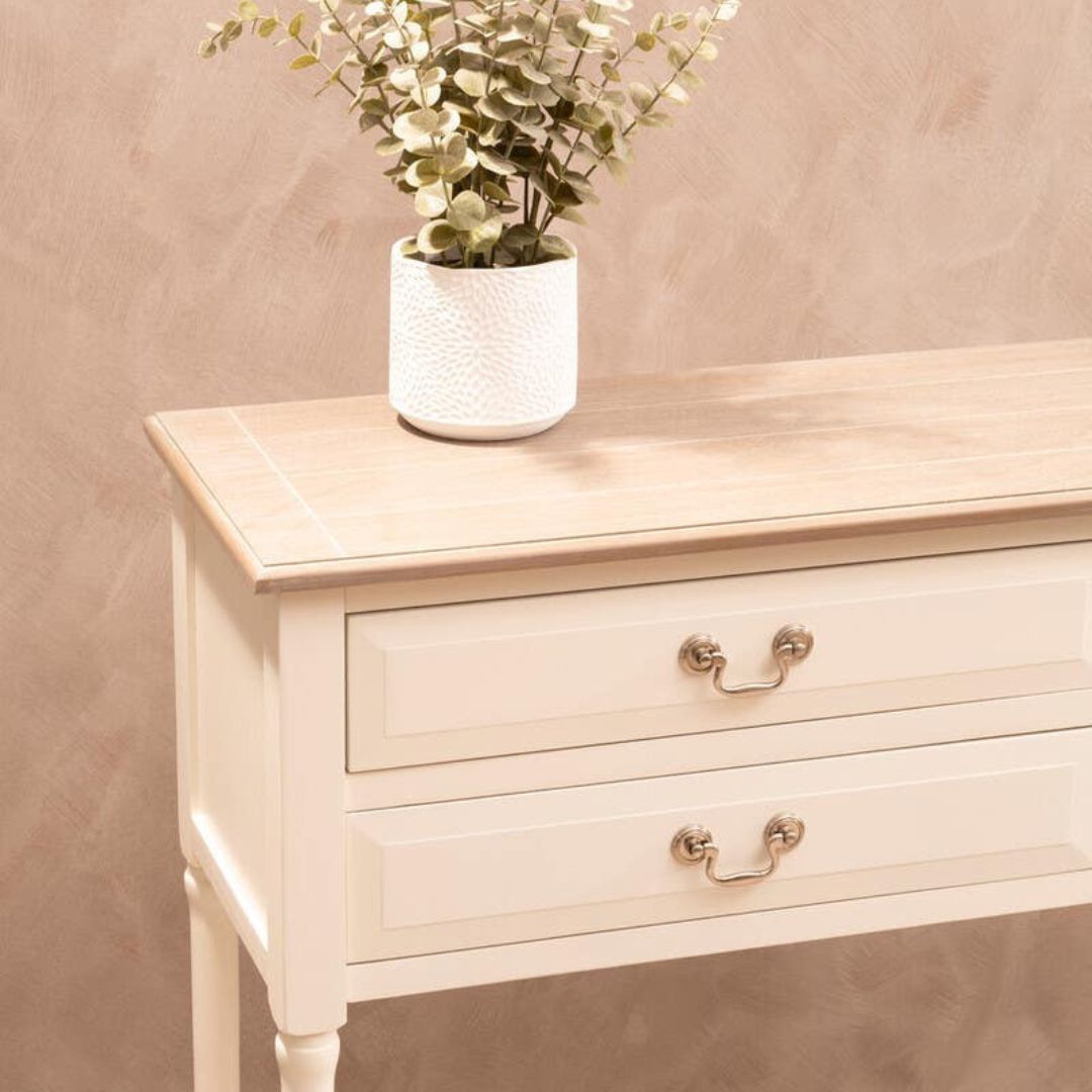 Loxley White 4 Drawers Console Table with Natural Top