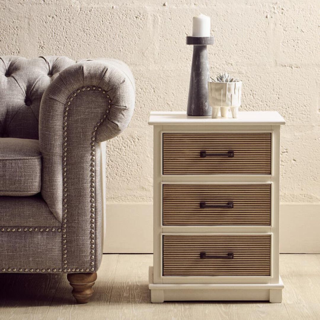 Loxley White 3 Drawers Bedside Table with Textured Fronts