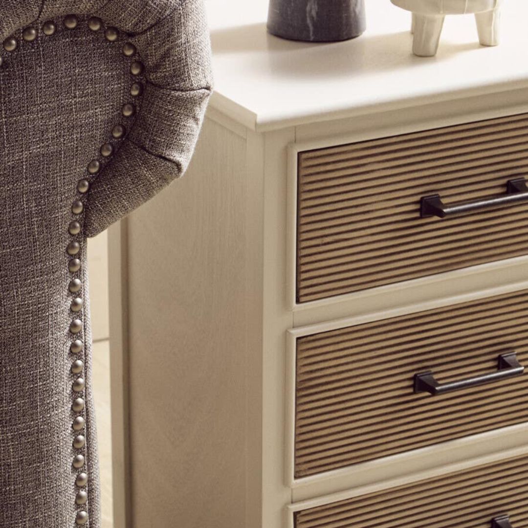 Loxley White 3 Drawers Bedside Table with Textured Fronts