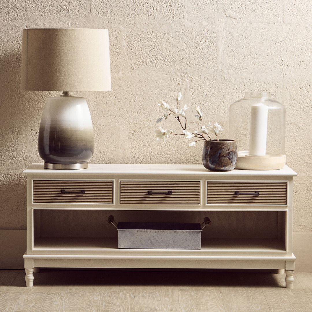Loxley White 3 Drawers Cabinet with Textured Fronts