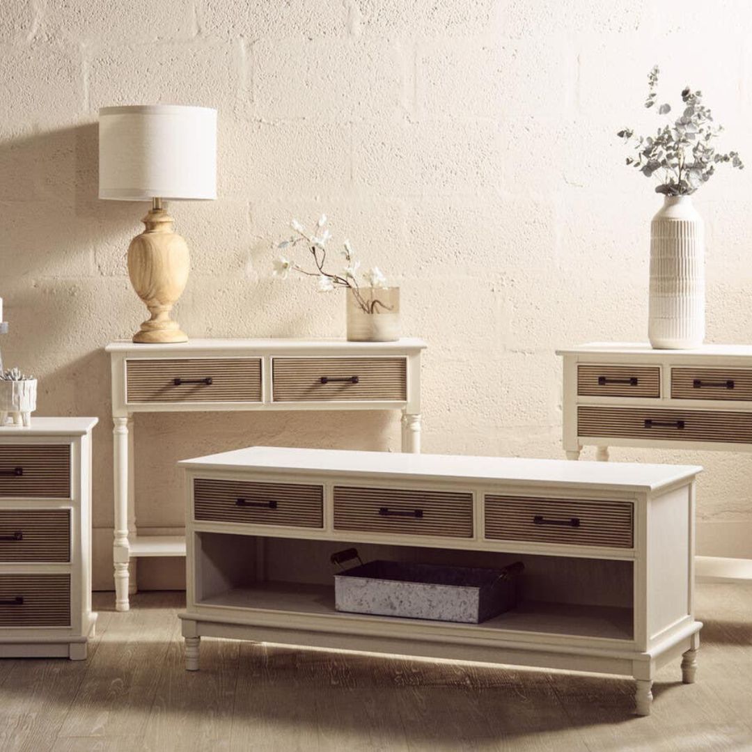 Loxley White 3 Drawers Cabinet with Textured Fronts
