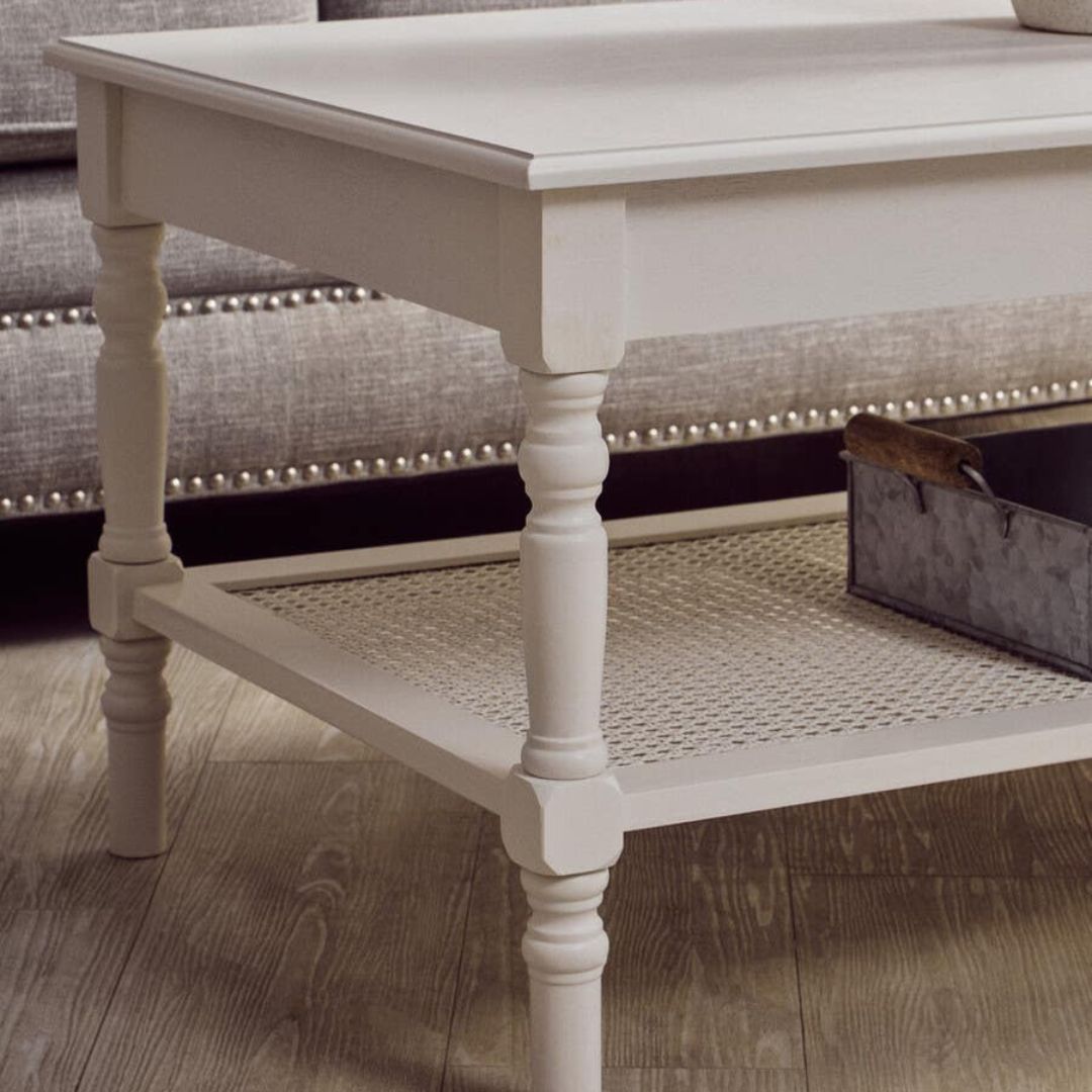 Loxley White Coffee Table with Cane Shelf