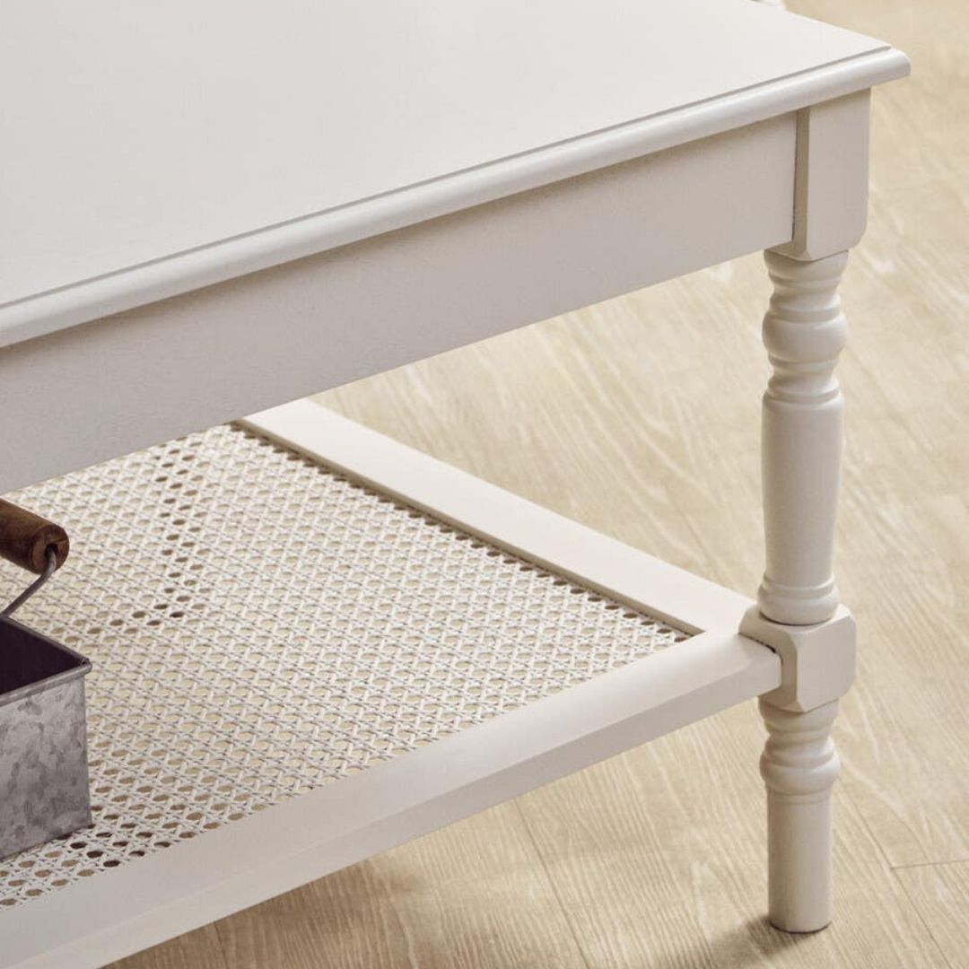 Loxley White Coffee Table with Cane Shelf