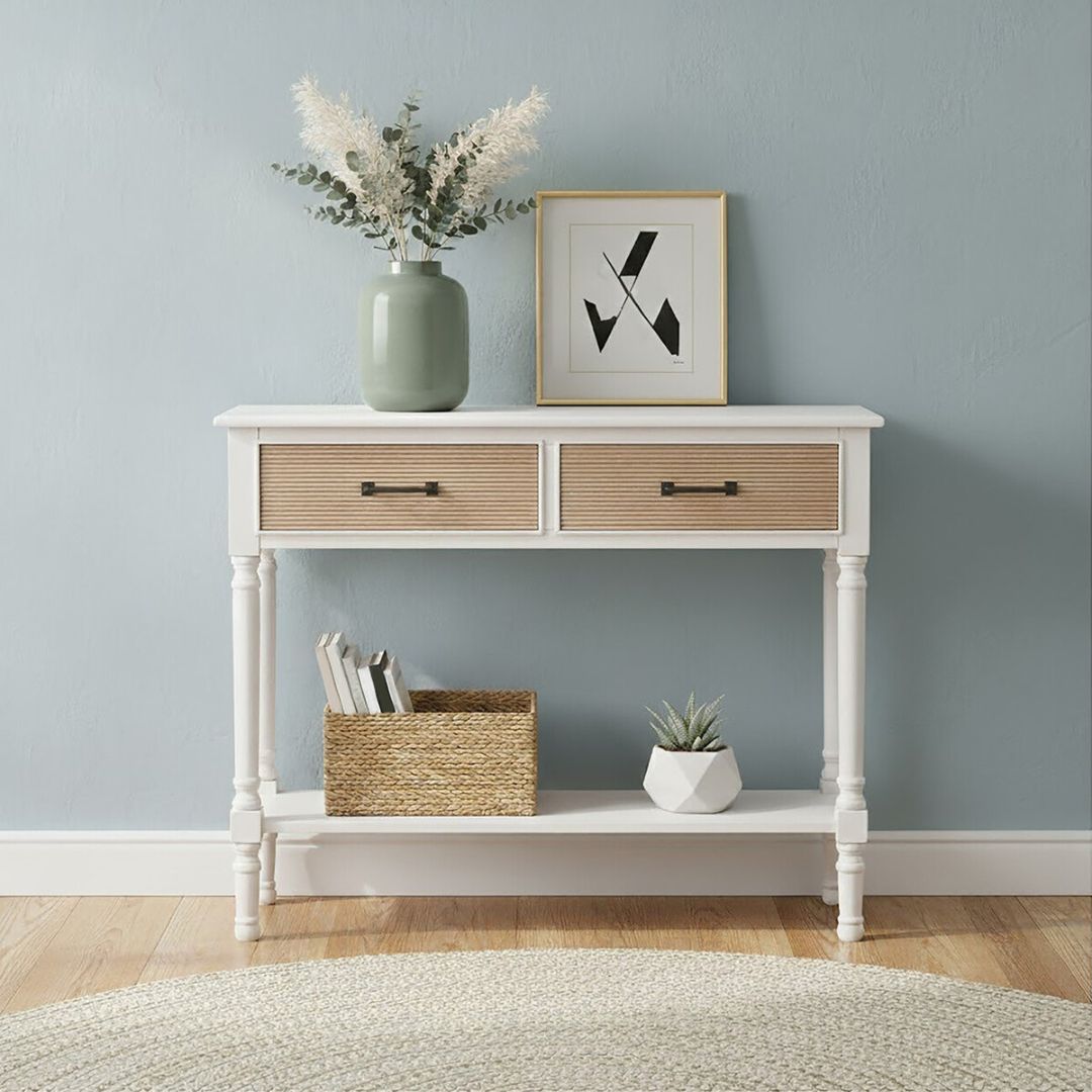 Loxley White 2 Drawers Console Table with Textured Fronts