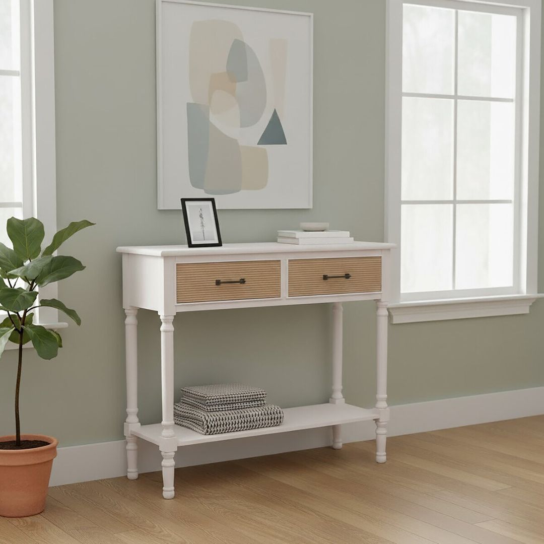 Loxley White 2 Drawers Console Table with Textured Fronts